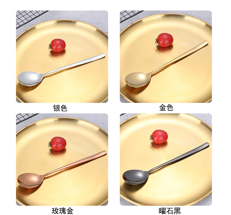 316不锈钢长柄吃饭勺调羹家用扁汤勺304餐具甜品勺叉韩式勺子叉子详情8