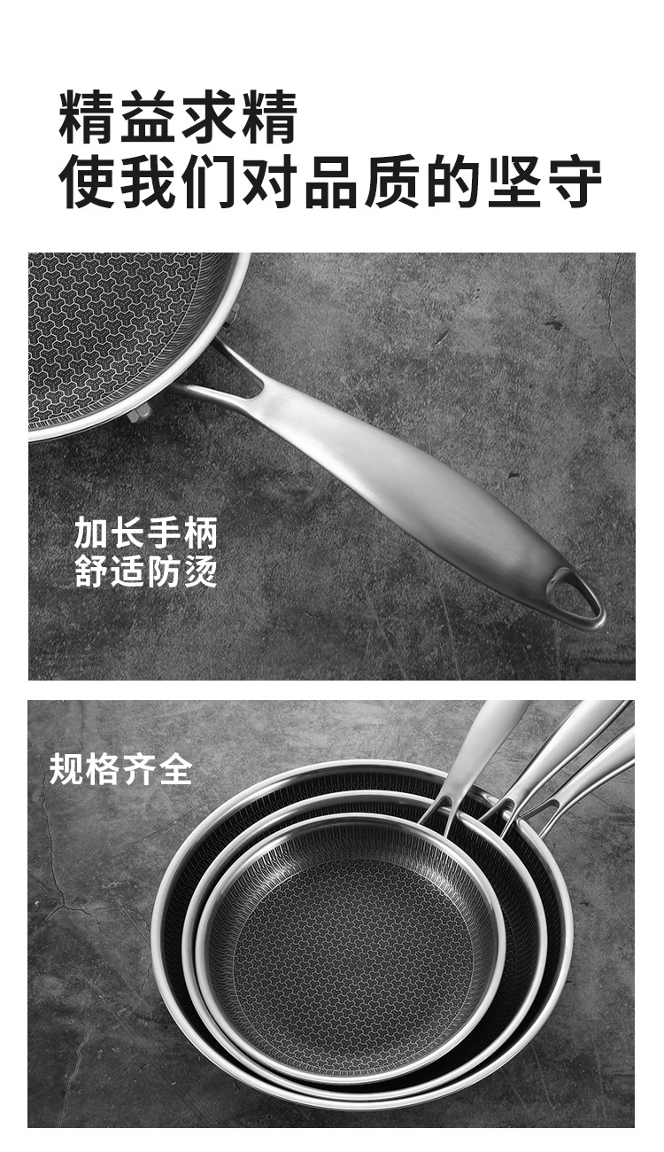 跨境304三层钢不锈钢煎锅加厚平底锅无涂层蜂窝不沾锅煎鸡蛋牛排详情10