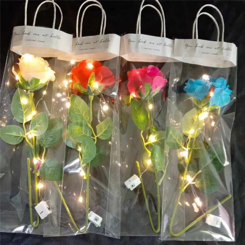 现货发光玩具七夕情人节玫瑰花礼物七彩玫瑰花彩色仿真玫瑰花束详情24