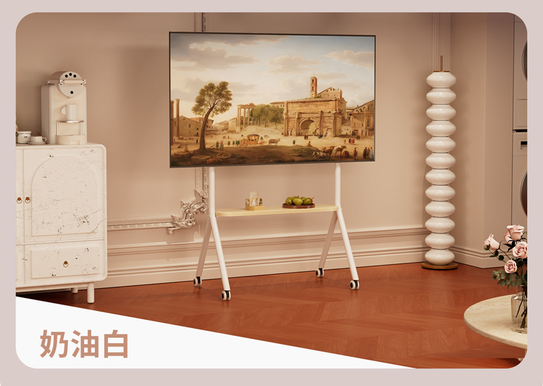 可移动电视机支架落地式带轮推车适用32-75英寸粉色艺术颜值支架详情5