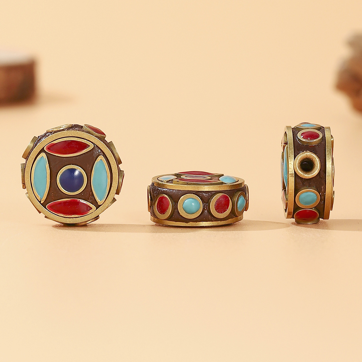 Tibetan ethnic style, retro Nepalese vintage brass beads, hand-inlaid barrel beads, DIY jewelry accessories pic 5