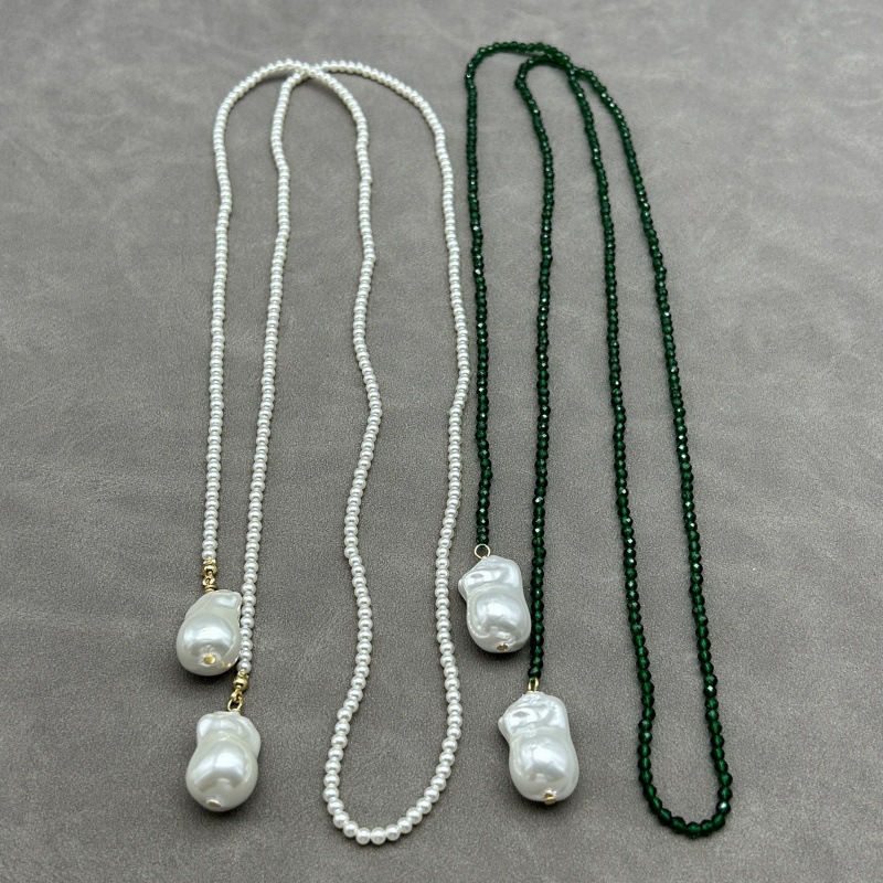 时尚超长珍珠绿尖晶串珠项链女长款毛衣链小众设计感气质颈链配饰详情7