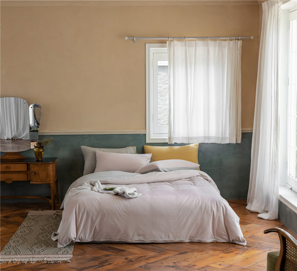 ins Japanese-style solid color all-cotton knitted cotton four-piece set, skin-friendly nude sleeping plain double-layer Indian cotton bed sheet pic 190