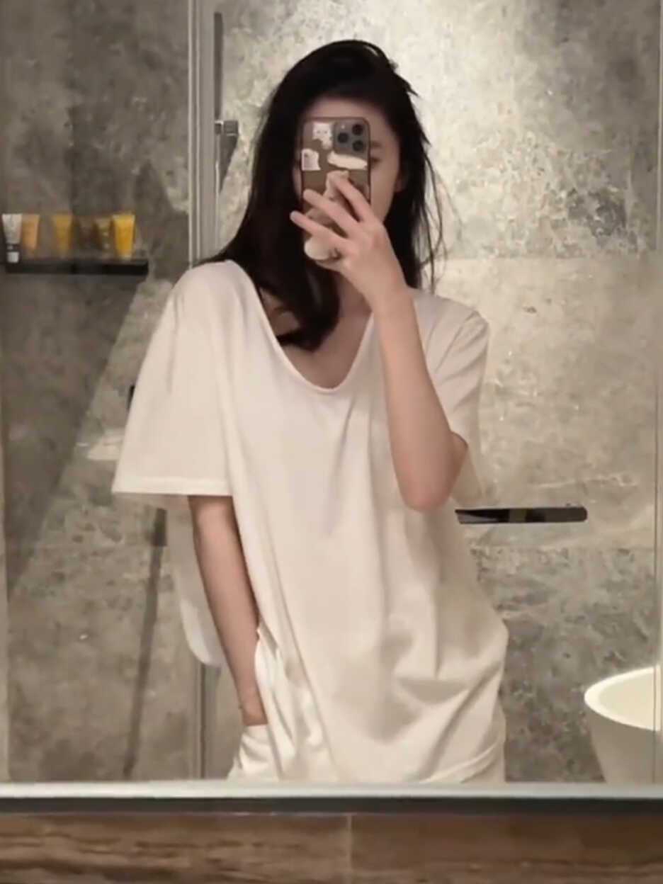 韩版宽松慵懒短袖白色t恤女大U领打底衫夏季薄款显瘦纯色百搭上衣详情4