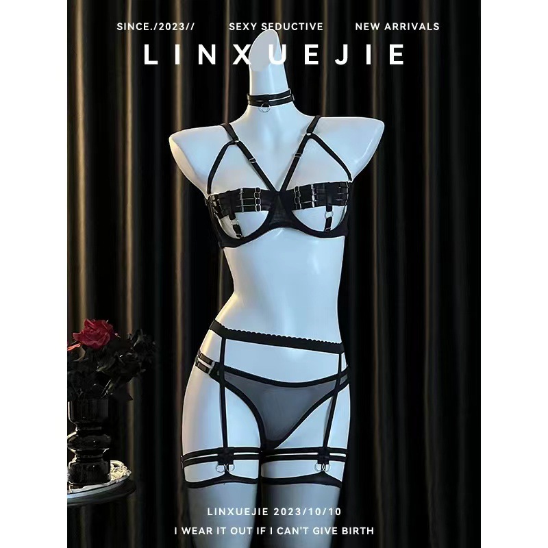跨境内衣钢圈性感情趣套装绑带欧美专供文胸lingerie 四件套腿环详情3