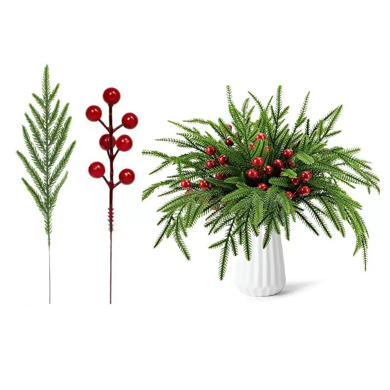 厂家批发单支仿真软胶绿植手感束跨境爆品圣诞节装饰松针组合定制详情5