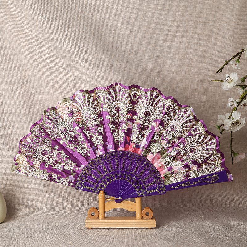 绸布中国风折扇金粉印花彩杆烫金折叠扇女士旗袍舞蹈扇外贸古风扇详情13