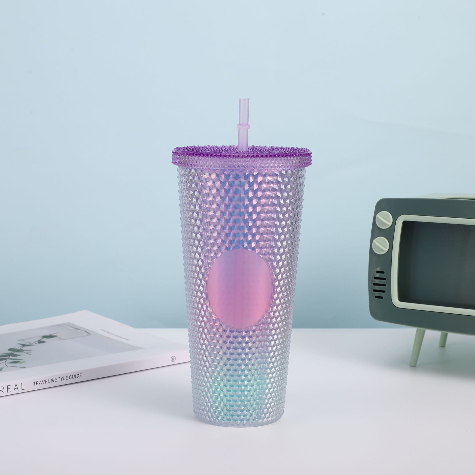 Cross-border Star Dad Double-layer Durian Cup, large-capacity plastic Straw Cup, Creative Star Bar High Appearance Level, Prickly water cup pic 10