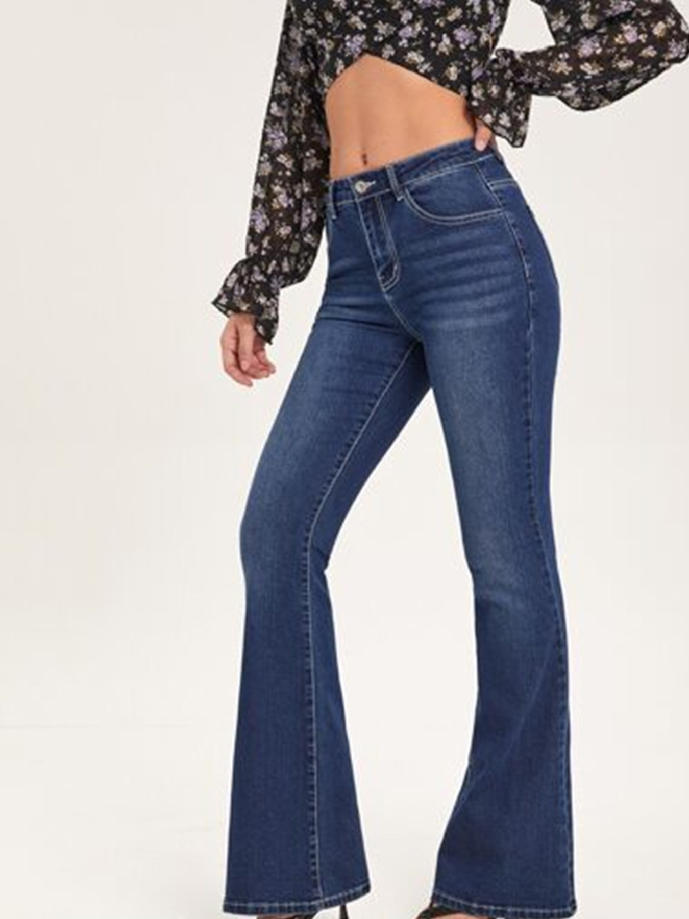 跨境亚马逊猫须牛仔长裤女喇叭裤2025新款简约舒适牛仔喇叭裤女详情2