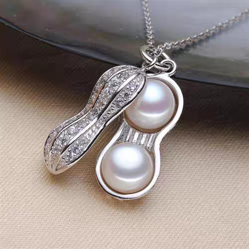 日韩轻奢18K铜微镶满钻花生珍珠吊坠时尚ins个性锁骨链饰品吊坠详情5