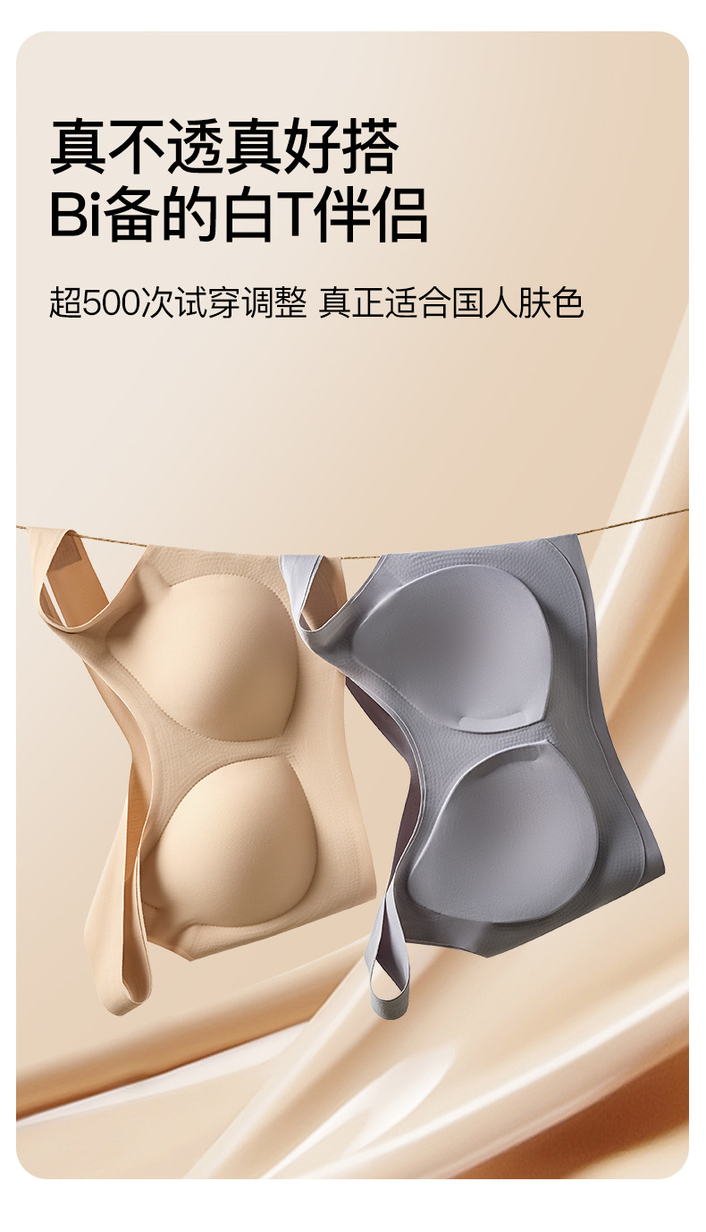 无痕粉底液隐形内衣女小胸聚拢收副乳背心式无钢圈运动美背文胸罩详情9