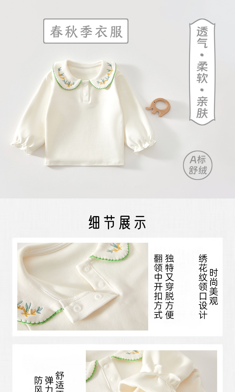 婧麒女童T恤打底衣春装婴儿2025新款长袖衣服春秋女宝宝洋气衬衫详情1