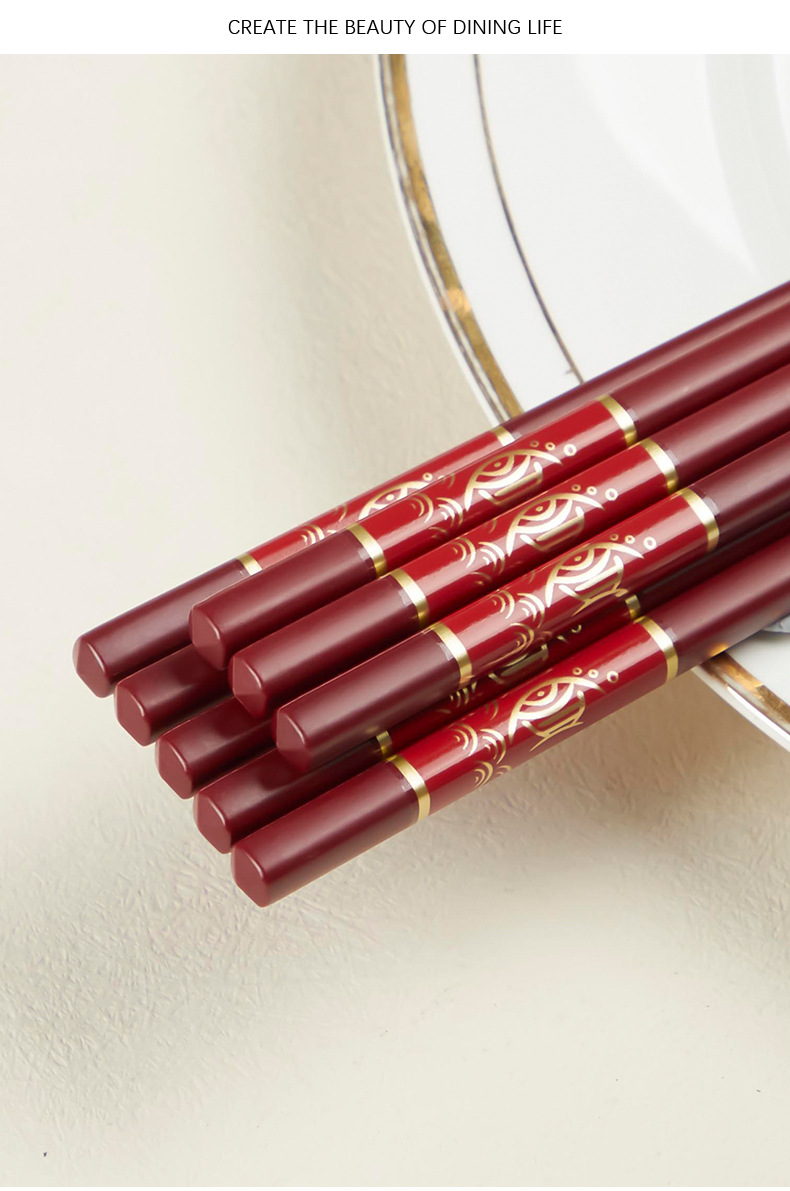 【限时五折！】齐泉喜庆家用红色合金筷10双装红筷子批发结婚乔迁详情12