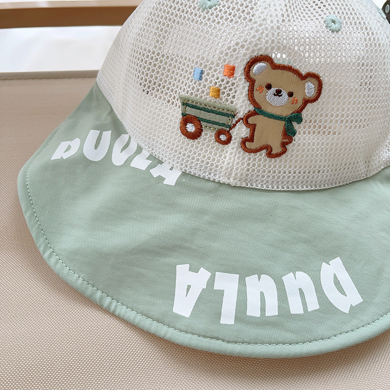 儿童防晒帽夏季新款卡通小熊网眼遮阳透气大檐太阳鸭舌棒球盆帽详情4