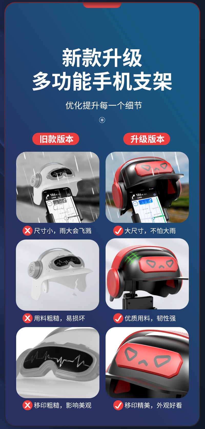 电动车手机支架带小头盔防震防雨摩托车自行车电瓶车外卖导航支架详情3