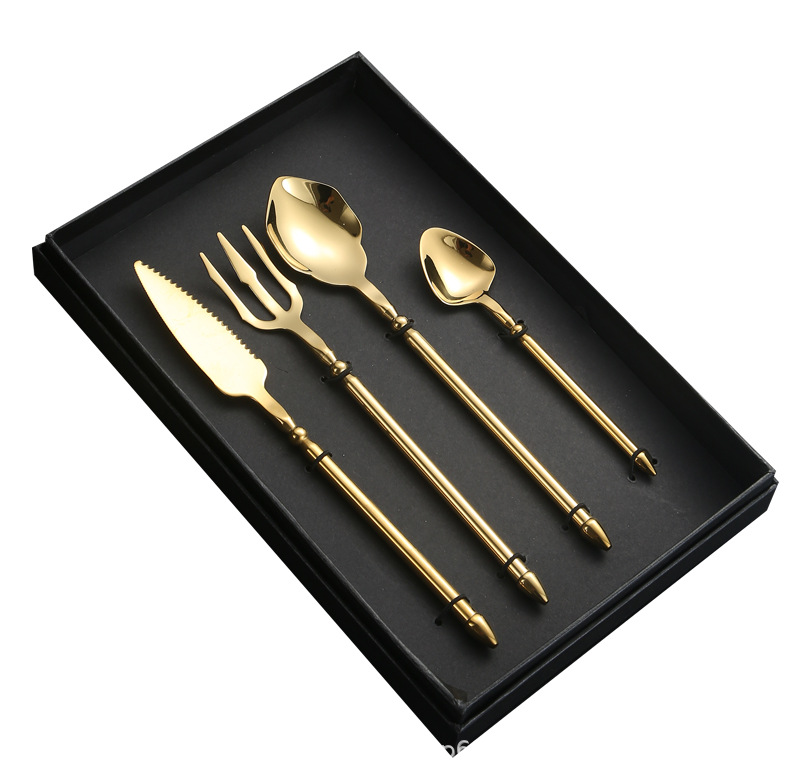 European-style Sea King knife, fork and spoon gift box set, creative solid round handle 304 stainless steel Western cuisine steak knife four-piece set pic 11