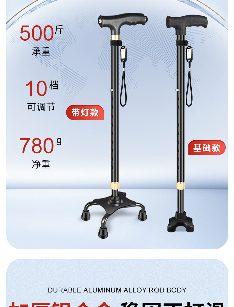 超艺铝合金老年人专用拐杖老人防滑防摔倒轻便拐棍大四脚手杖捌杖详情4