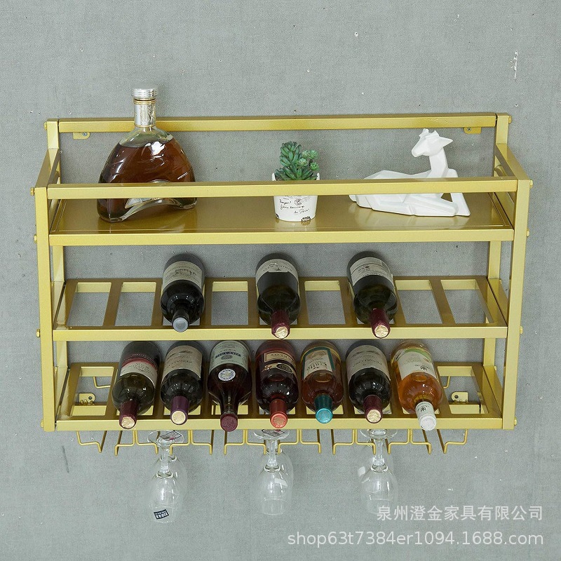 现代三层壁挂式酒架玻璃杯架储酒架家庭厨房酒吧餐厅葡萄酒展示架详情3