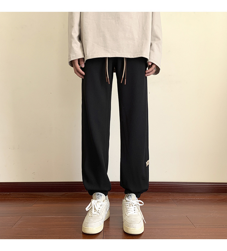 华夫格裤子男士2024秋季潮牌宽松九分束脚卫裤大码青年休闲运动裤详情29