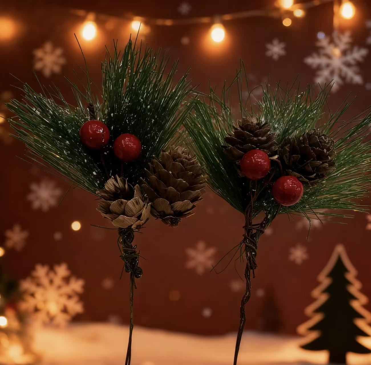 Cross-border new products: Christmas pine needle flower branches, pinecone red fruit decorative cuttings, DIY flower bouquet materials and accessories pic 1