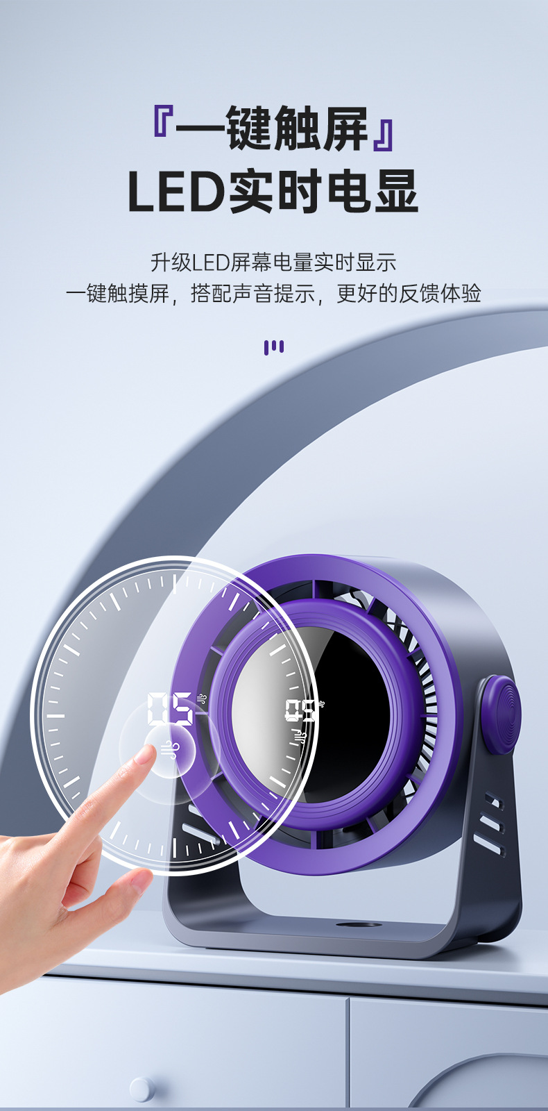 新款无叶风扇桌面风扇家用宿舍usb充电式挂壁电风扇数显循环风扇详情4