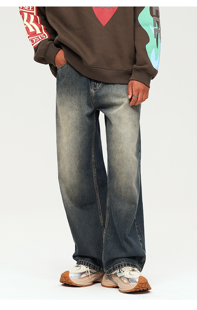 春款男裤宽松美式高街复古牛仔裤男新款直筒阔腿裤高级感男士裤子详情11