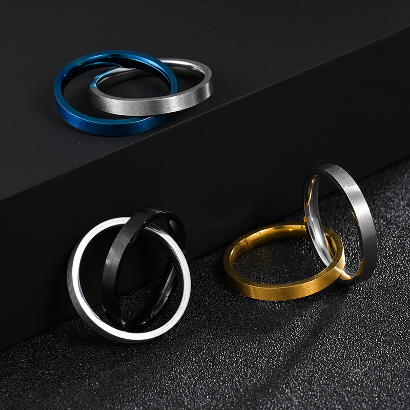 Cross-border Amazon popular jewelry supply: Two-color, two-piece titanium steel ring, vacuum electroplated in the furnace, no color fading pic 2