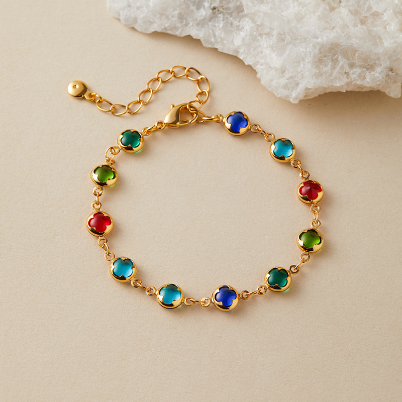 多巴胺手链跨境爱心设计小众几何水滴方形玻璃钻度假风小清新手饰详情46