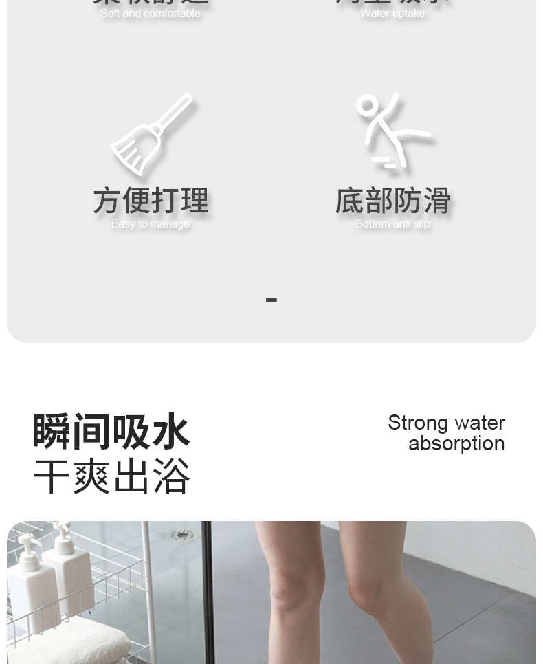 简约纹路植绒提花吸水地垫家用浴室门防滑垫卧室进门地毯加厚脚垫详情2