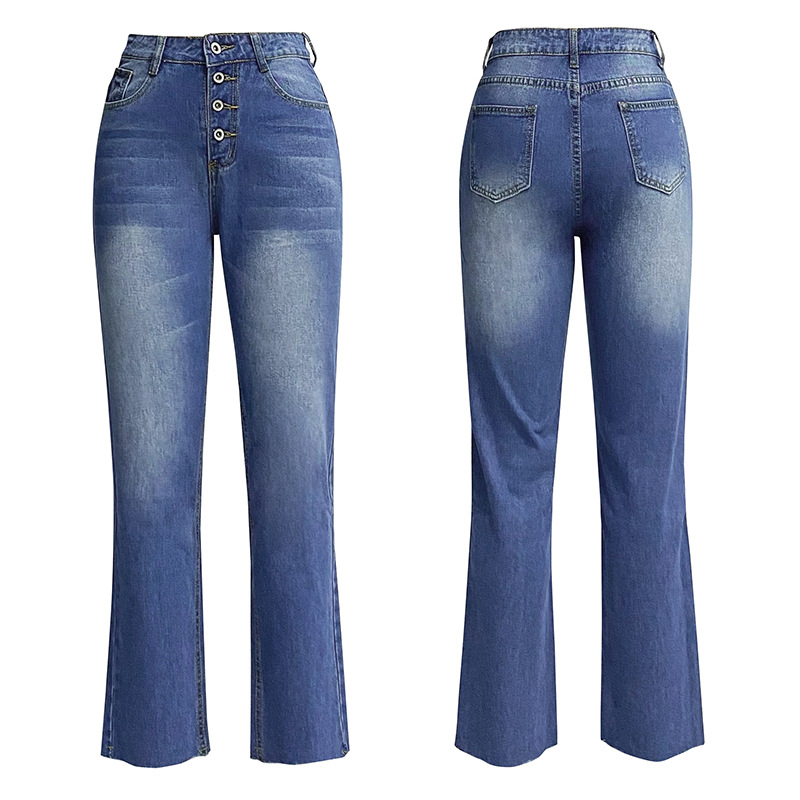 New summer style, simple and elegant washed mid-waisted straight-leg jeans for Amazon Europe and America 2023 cross-border pic 3