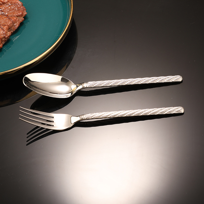 展明西餐餐具304不锈钢餐具勺子叉子甜品叉勺餐叉麻绳牛排刀叉勺详情12