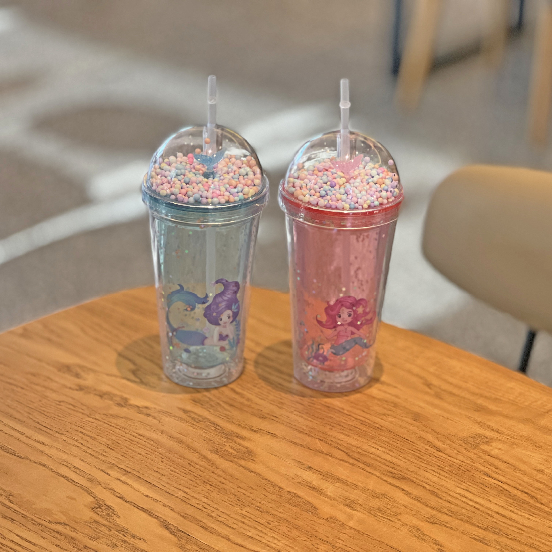 创意卡通美人鱼塑料吸管杯子夏日双层碎冰杯网红可爱塑料水杯批发详情7