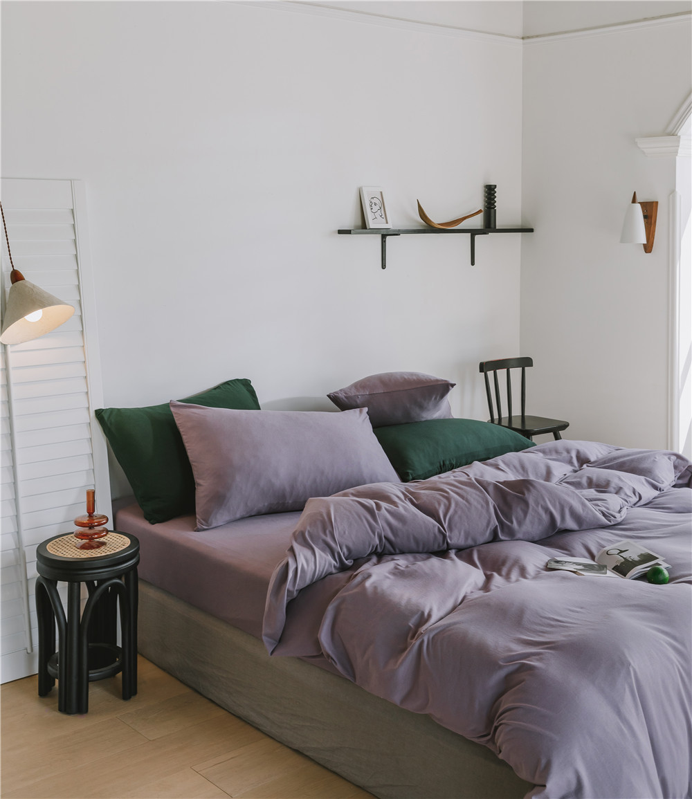 ins Japanese-style solid color all-cotton knitted cotton four-piece set, skin-friendly nude sleeping plain double-layer Indian cotton bed sheet pic 85