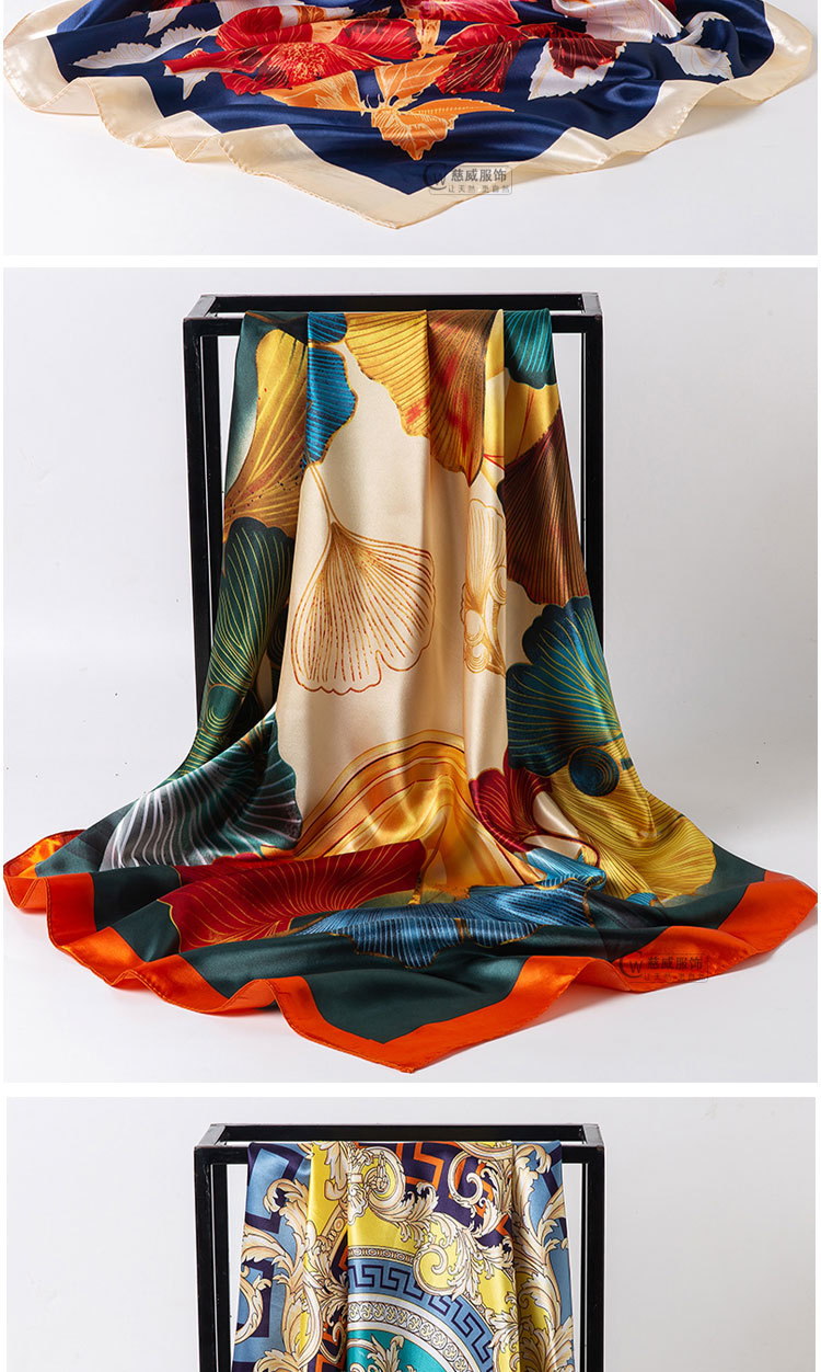 Chinese trend direct sales for overseas gift-giving, Chinese-style 90*90cm large square scarf, faux silk scarf, shawl, spring and autumn new style pic 10
