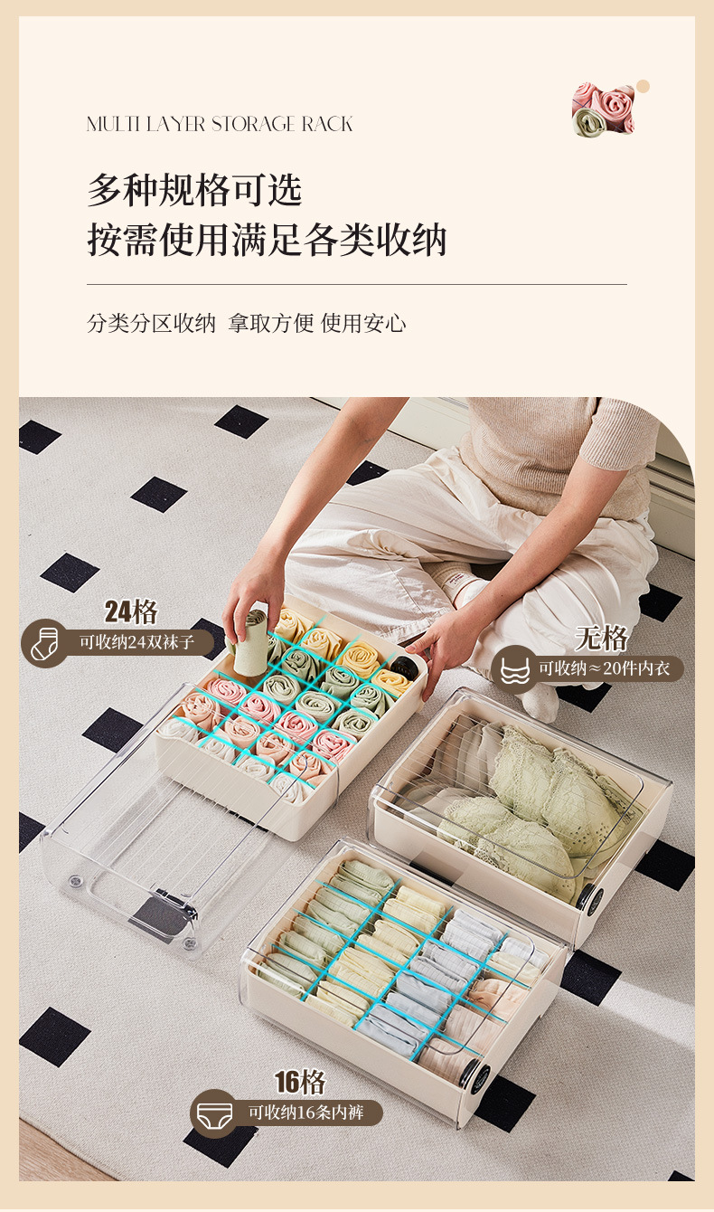 防尘多功能收纳箱带香薰宿舍家用衣柜三合一文胸袜子抽屉式整理盒详情5