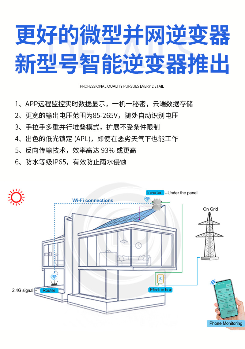 Solar photovoltaic waterproof single-phase and three-phase power generation system WiFi-connected pure sine wave micro grid-connected inverter pic 12