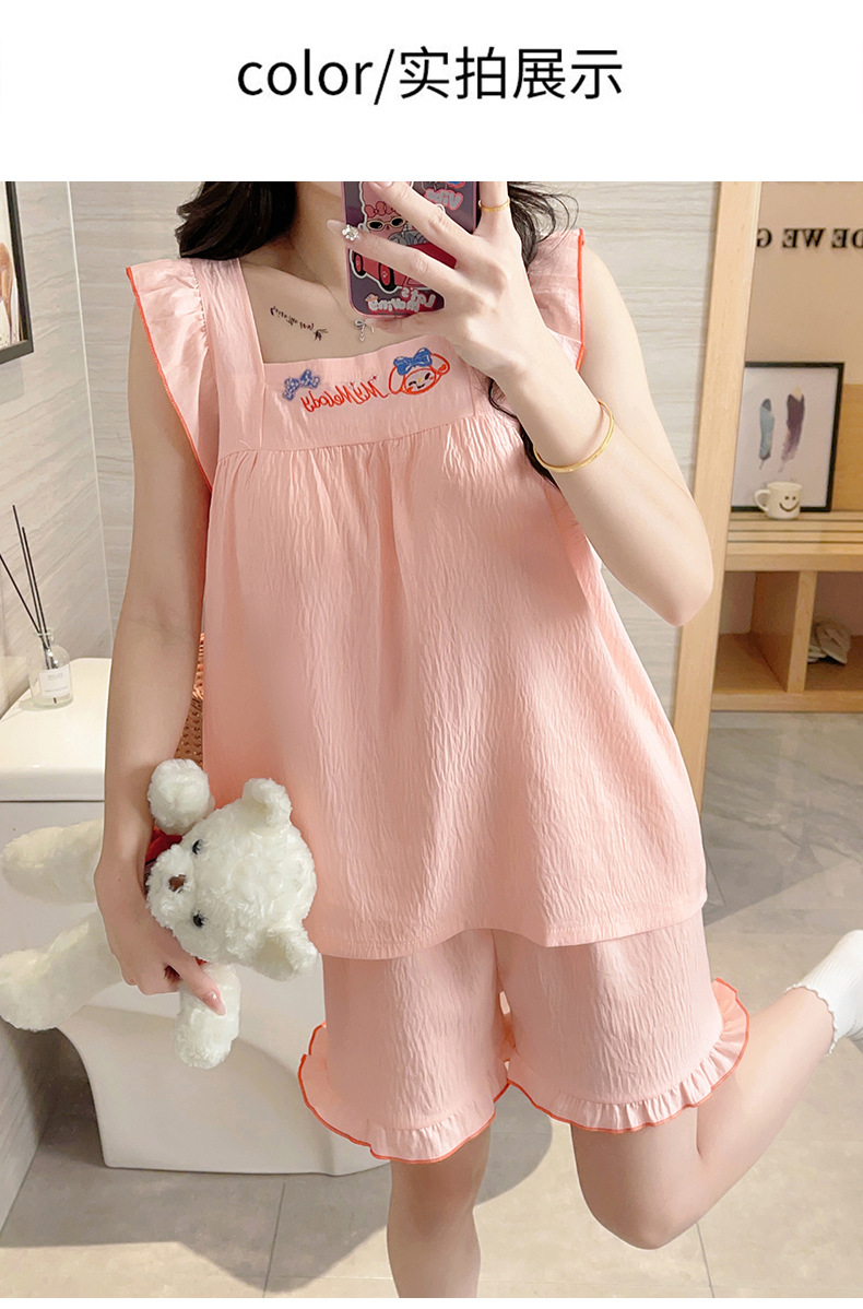 睡衣女夏季云朵棉甜美可爱风短裤吊带带胸垫套头家居服夏款两件套详情10