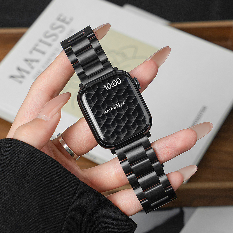 适用苹果iwatch手表表带applewatchs9三株金属腕带男女士高级钢带详情2