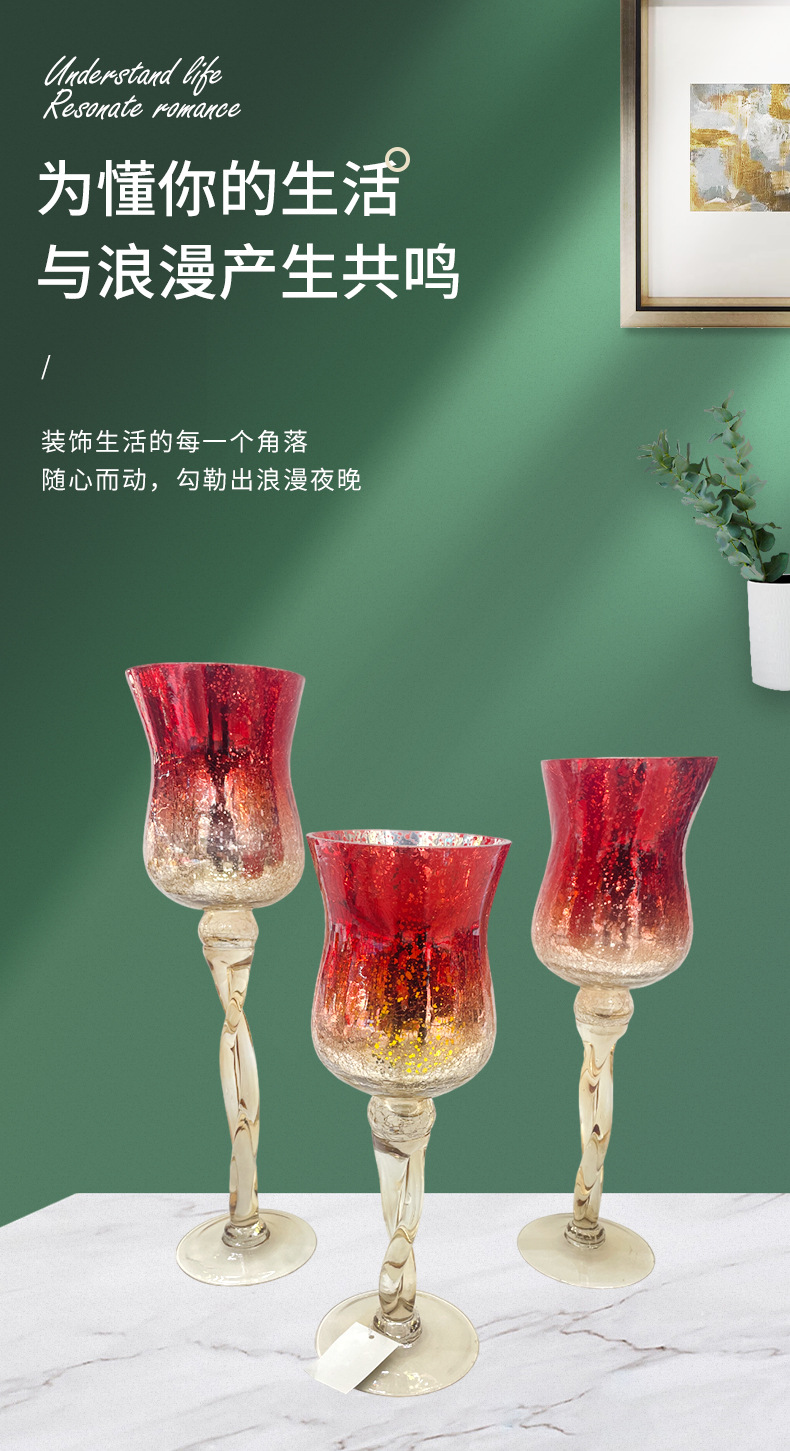 欧式复古风婚庆玻璃工艺品摆件高脚玻璃烛台电镀碎银吹制玻璃蜡台详情1