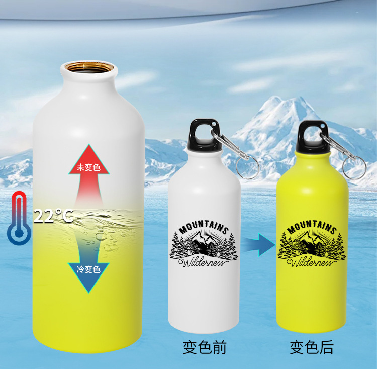 DIY cold color-changing water bottle, large-capacity outdoor sports water bottle, fitness small-mouthed single-layer aluminum water bottle, printed based on provided drawings pic 2