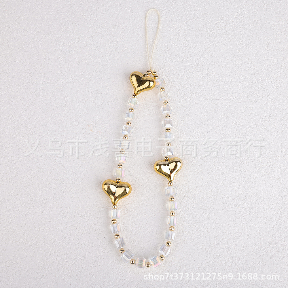 Amazon Goddess Sweet butterfly heart mobile phone chain Heart beaded pendant rope Keychain mobile phone pendant pic 4