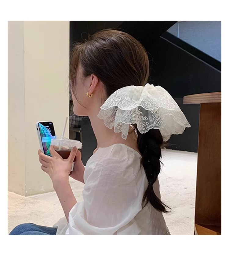 French high-end style oversized lace mesh hair tie for women 2025 new style hair tie large intestine circle headband Headwear Hair tie pic 19
