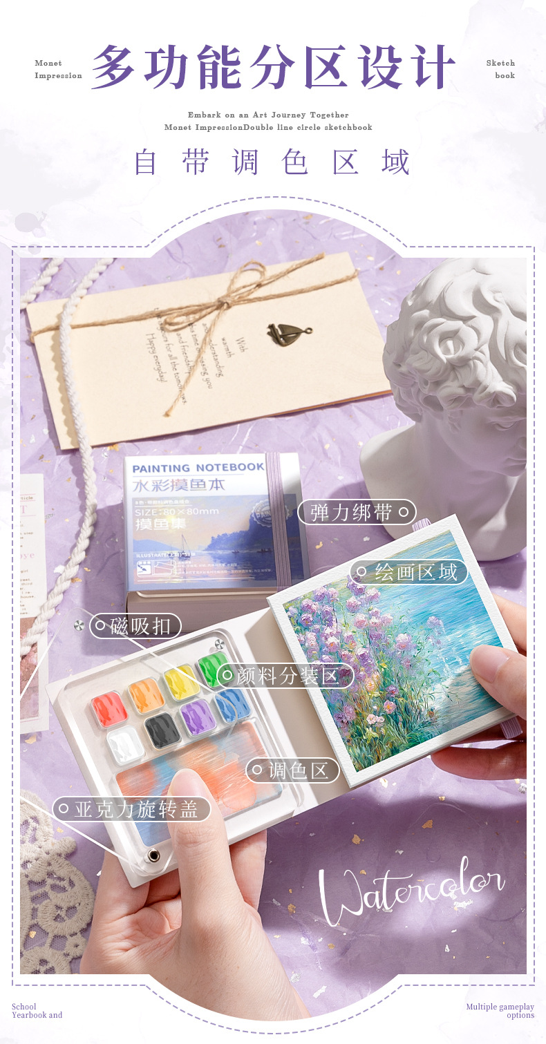 咔巴熊摸鱼本奇妙绘可撕绘画本水彩颜料本手帐笔马克笔专用便携本详情3