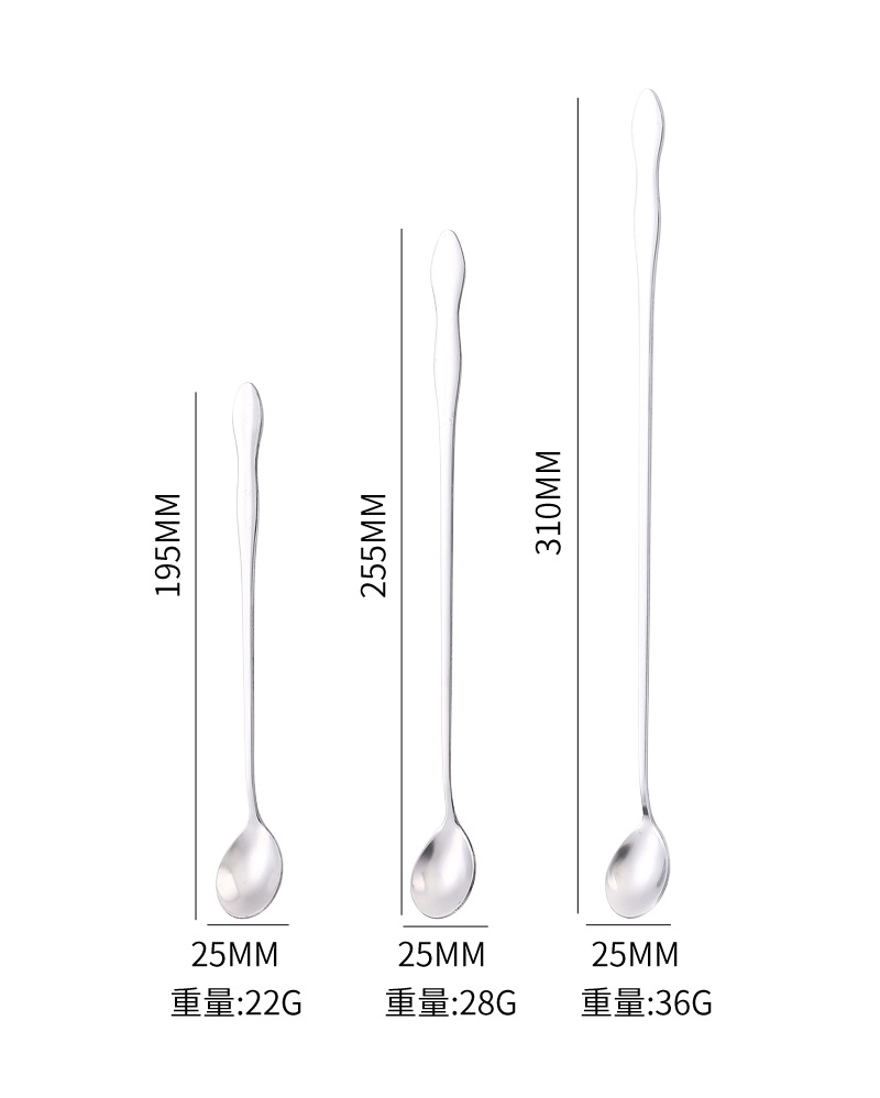 不锈钢餐具长柄吧勺葫芦勺双头勺叉冰勺蜂蜜量勺搅拌勺调料调味勺详情10