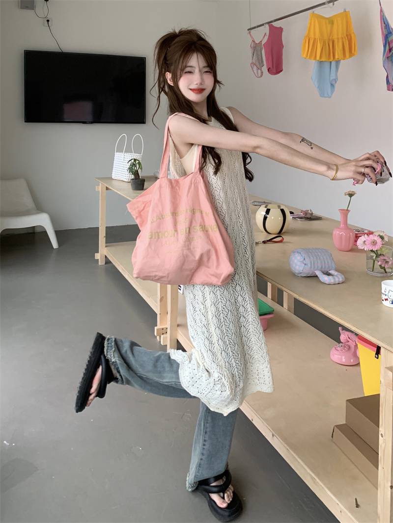 设计感小众叠穿罩衫针织背心裙夏季女后背开叉长裙连衣裙别致裙子详情3