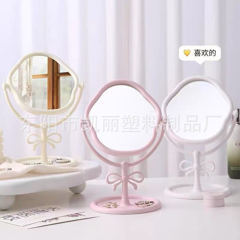 外贸批发新品化妆镜精美梳妆镜蝴蝶结镜子台式镜桌面镜塑料镜子详情7