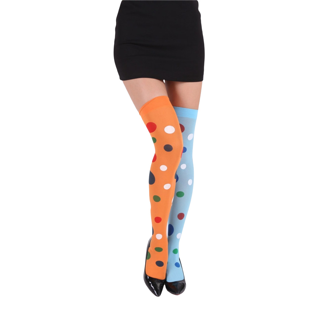 厂家直销万圣节派对丝袜小丑袜扑克花菱格方格圆点印花过膝长筒袜详情10