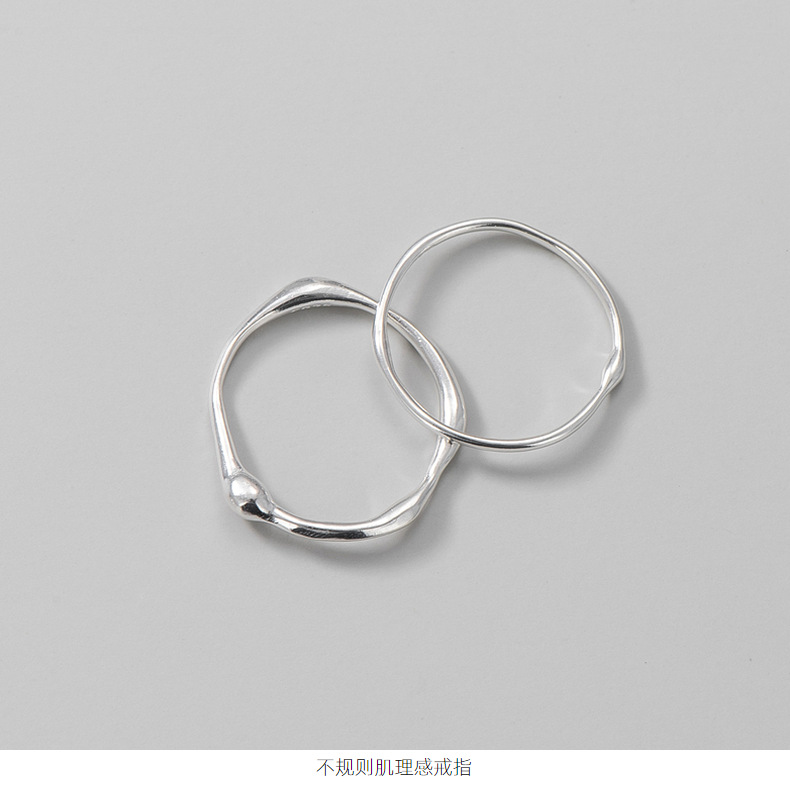S925 pure silver handcrafted white silver irregular texture fine ring Liquid line finger joint ring overlapping band ring pic 12