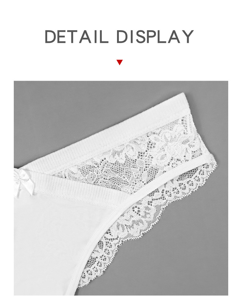 Olivia's Night跨境专供无痕丁字裤女纯棉裆白色蝴蝶结网纱设计透视低腰蕾丝内裤详情6