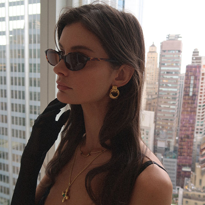 日韩小众设计简约缠绕双环线条黄铜镀金925银针个性气质耳钉耳饰详情1